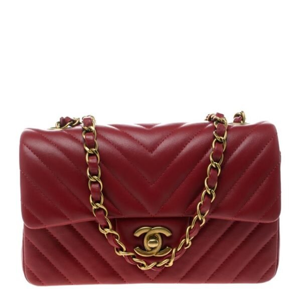 7DEAE110-36FD-E895-5B7B-05FA3D85CA19.jpg Dark Red Chevron Leather New Mini Classic Flap Bag