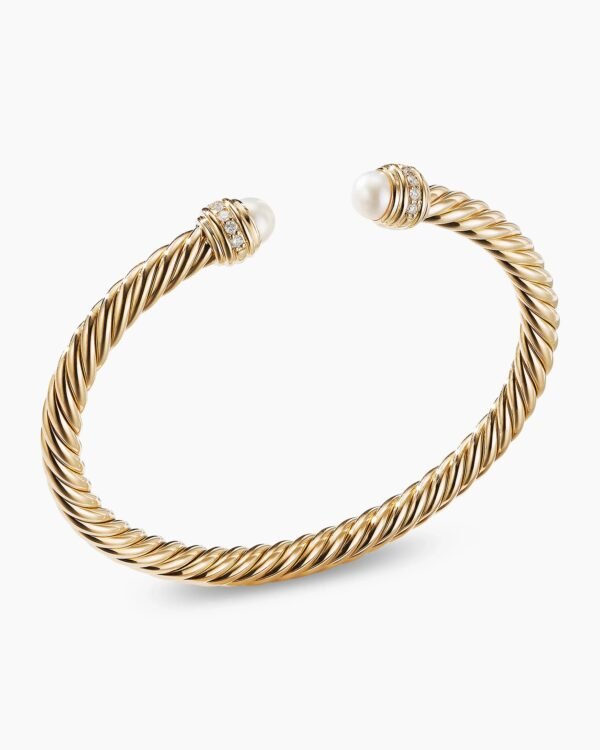 Classic Cablespira&reg; Bracelet 18K Yellow Gold with Pearls and Diamonds, 5mm