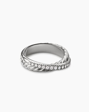 Crossover Band Ring Sterling Silver with Diamonds, 5.3mm