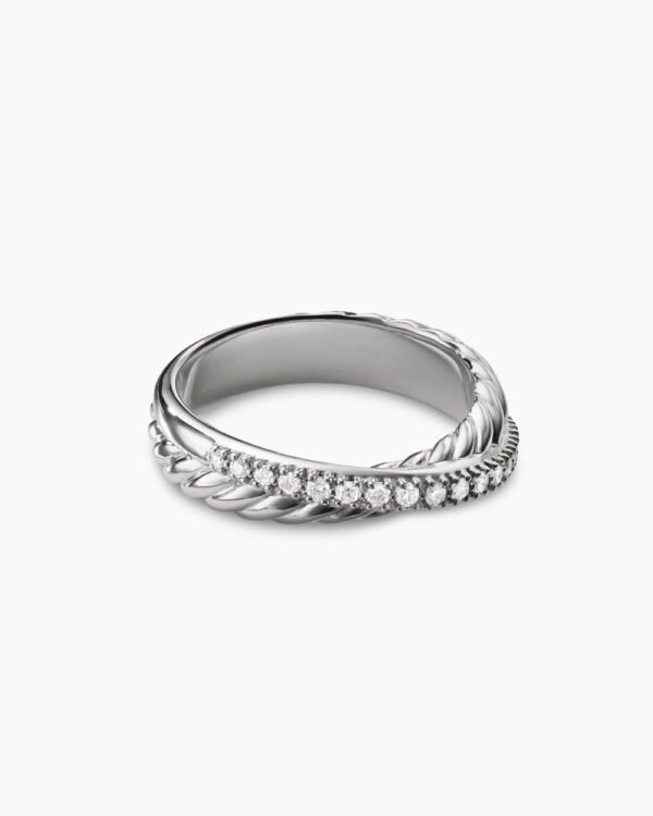 Crossover Band Ring Sterling Silver with Diamonds, 5.3mm