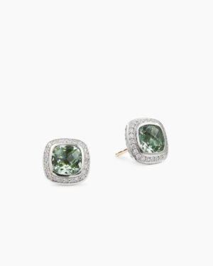 Albion Stud Earrings Sterling Silver with Prasiolite and Diamonds, 7mm