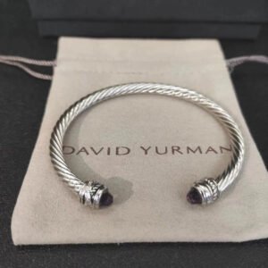 Classic Cable Bracelet Sterling Silver with Amethyst and Diamonds, 5mm