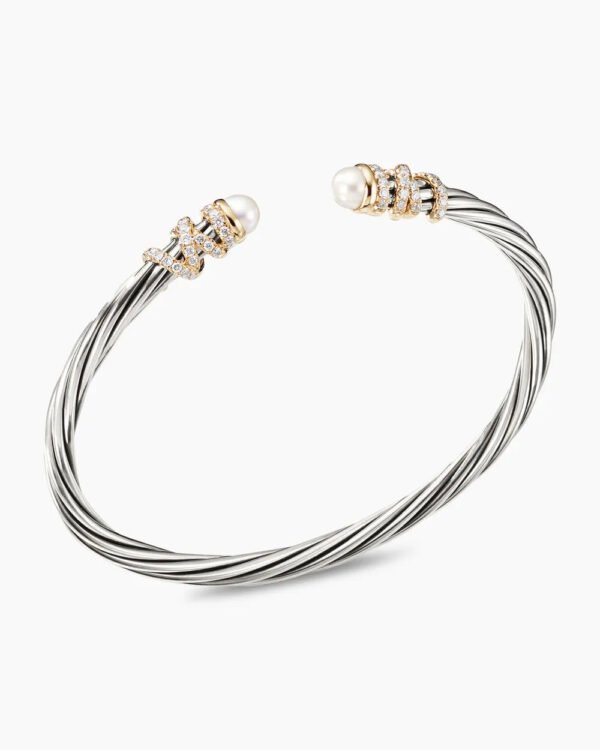 Helena Bracelet Sterling Silver with 18K Yellow Gold, Pearls and Diamonds, 4mm