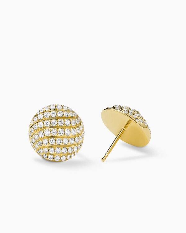 Sculpted Cable Stud Earrings 18K Yellow Gold with Diamonds, 14mm
