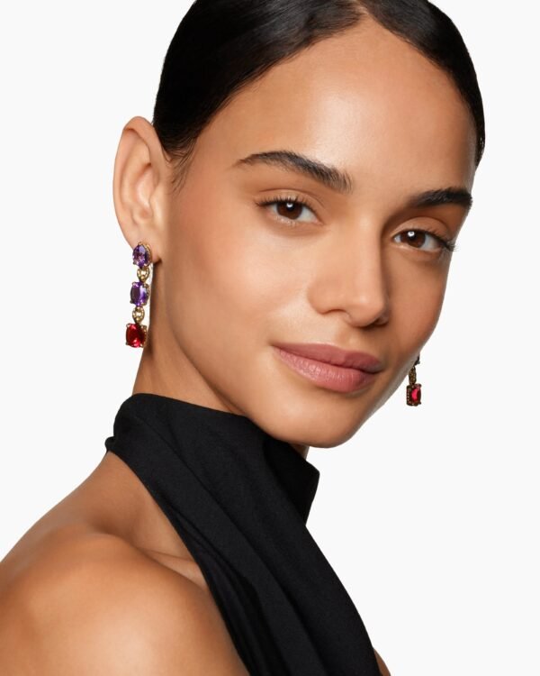 Marbella Drop Earrings 18K Yellow Gold with Amethyst and Rhodolite Garnet, 51mm