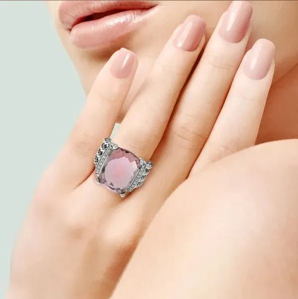 Sterling Silver Diamond Morganite 16mm Wheaton Ring