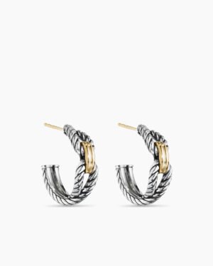 Cable Loop Hoop Earrings Sterling Silver with 18K Yellow Gold, 22mm