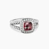 Petite Albion Ring Sterling Silver with Garnet and Diamonds, 7mm