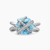 Cable Wrap Ring Sterling Silver with Blue Topaz and Diamonds - 6