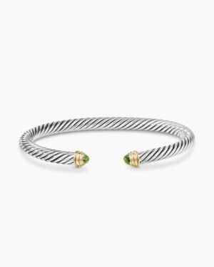 Classic Cable Bracelet Sterling Silver with 14K Yellow Gold and Peridot, 5mm