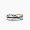 Crossover Band Ring Sterling Silver with 18K Yellow Gold, 6.8mm - 6