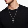 Chevron Cross Pendant Sterling Silver with Black Diamonds