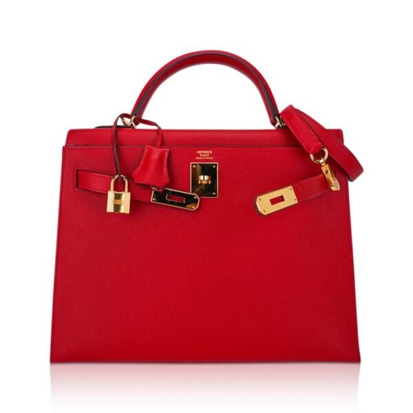 Kelly 28 Sellier Bag Rouge Casaque Epsom Leather with Gold Hardware