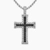 Chevron Cross Pendant Sterling Silver with Black Diamonds