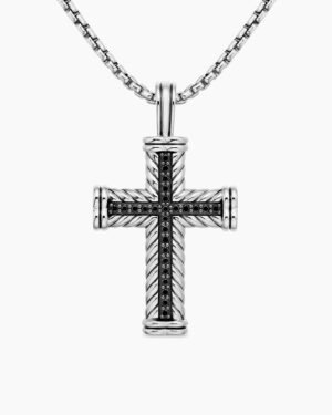 Chevron Cross Pendant Sterling Silver with Black Diamonds