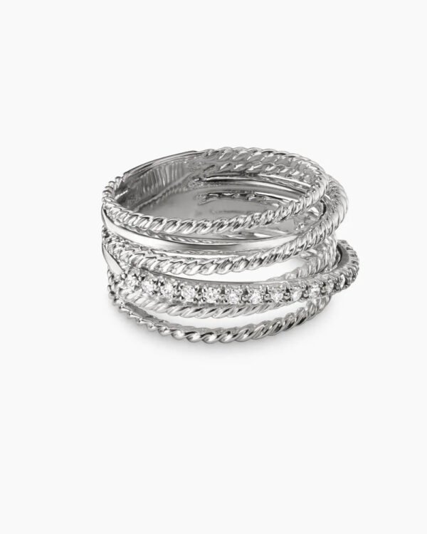 Crossover Ring Sterling Silver with Diamonds, 12mm