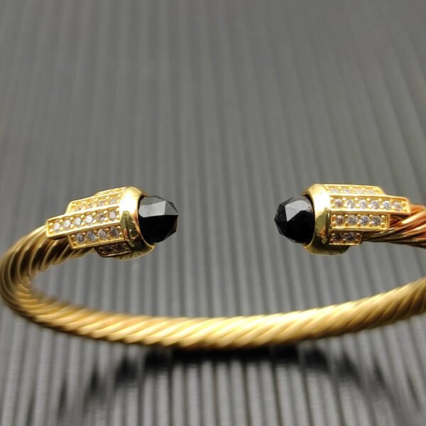 Cable Bracelet with Black Onyx & Diamond Accents  5mm