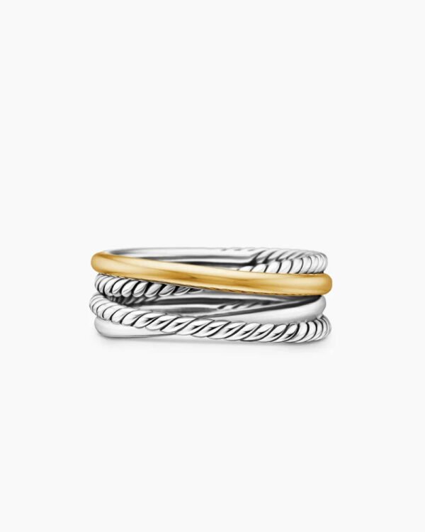 Crossover Band Ring Sterling Silver with 18K Yellow Gold, 6.8mm - 6