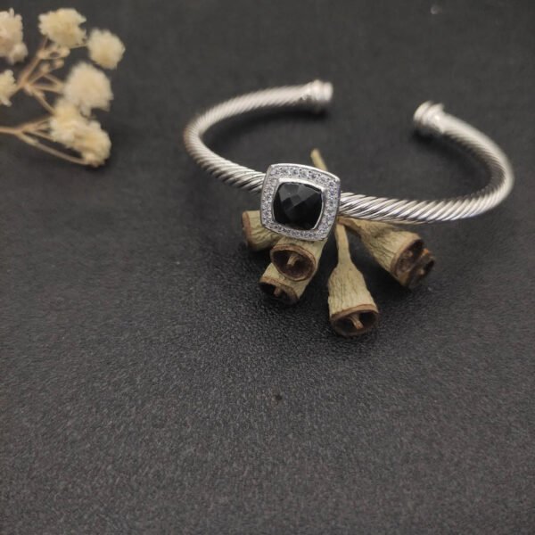 David Yurman  Sterling Silver Diamond And Black Onyx 4mm Noblesse Cable Bracelet