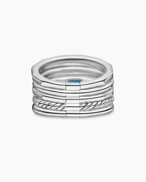 Stax Five Row Ring Sterling Silver with Hampton Blue Topaz and Diamonds - 6