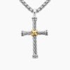 Cable Cross Pendant Sterling Silver with 18K Yellow Gold - A