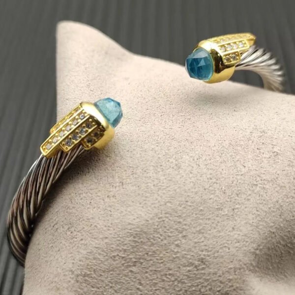 5mm Cable Bracelet with Aquamarine & Diamond Accents