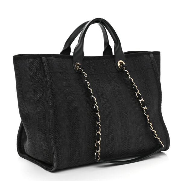 8A83D472-86F7-642F-B8B3-532C4B299F89.jpg Mixed Fibers Calfskin Striped Medium Deauville Tote Black