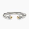 Classic Cable Bracelet Sterling Silver with 14K Yellow Gold Domes and Diamonds, 7mm