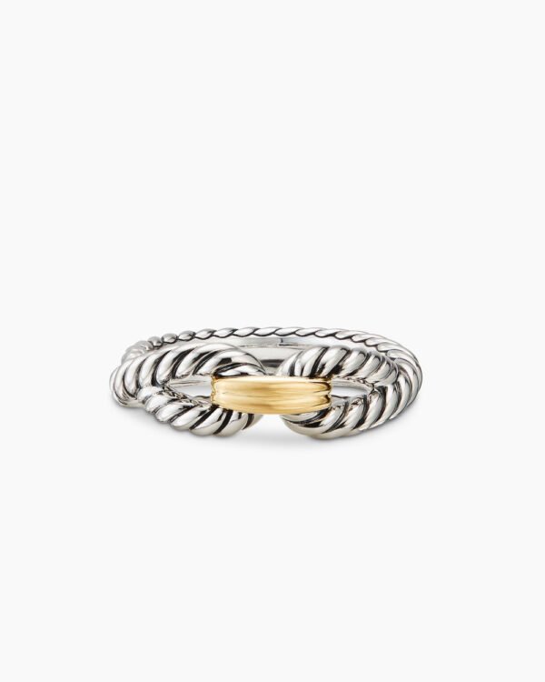 Cable Loop Band Ring Sterling Silver with 18K Yellow Gold, 7mm