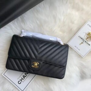 Chanel Chevron Caviar Calfskin Class-Flap Bag A01112 Black