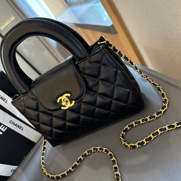 Shiny Aged Calfskin Coral Mini Kelly Shopping Bag - Black