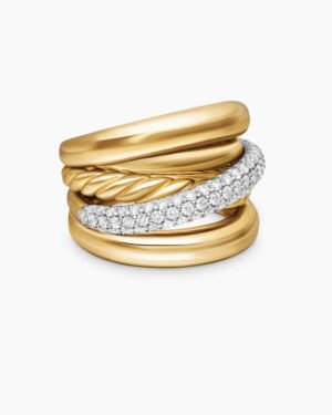 Pav&eacute; Crossover Five Row Ring 18K Yellow Gold with Diamonds - 6