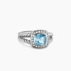Petite Albion Ring Sterling Silver with Blue Topaz and Diamonds, 7mm