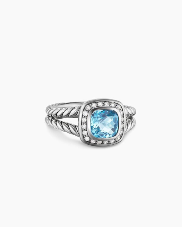 Petite Albion Ring Sterling Silver with Blue Topaz and Diamonds, 7mm