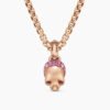 Skull Amulet Full Pav&eacute; Pink Sapphires and 18K Rose Gold, 14mm