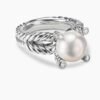 Cable Collectibles Pearl Ring Sterling Silver with Pearl and Diamonds, 11mm