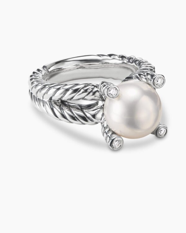 Cable Collectibles Pearl Ring Sterling Silver with Pearl and Diamonds, 11mm