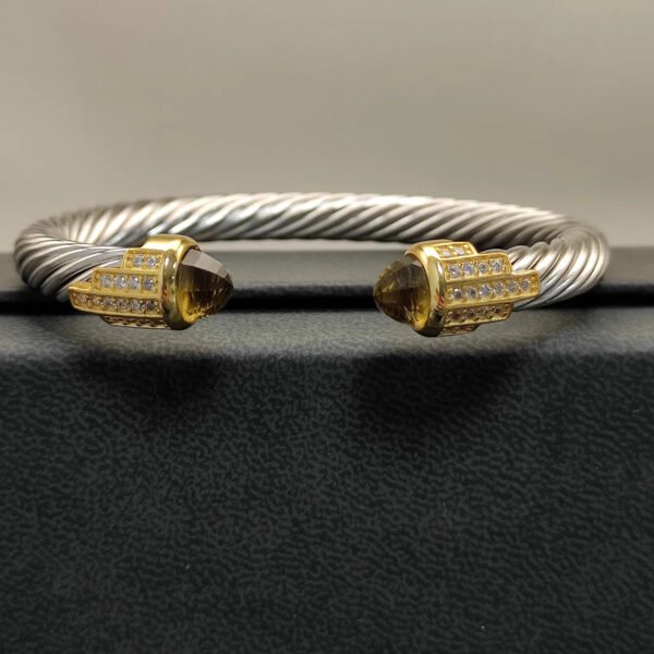7mm Cable Bracelet with Brown & Diamond Accents ??Gold Cap