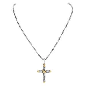 STERLING SILVER & 14K YELLOW GOLD CABLE X CROSS PENDANT NECKLACE