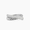 Crossover Two Row Ring Sterling Silver with Diamonds, 7.5mm - 6
