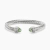 Classic Cable Bracelet Sterling Silver with Prasiolte and Diamonds, 7mm