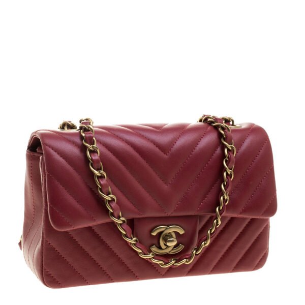 8EC933E9-E874-D02B-685E-C2044CD9A507.jpg Dark Red Chevron Leather New Mini Classic Flap Bag