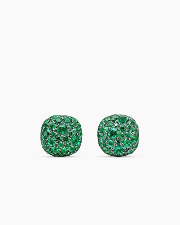 8F252D12-5EF2-3CFA-3309-0E474BCC1740.jpg Cushion Stud Earrings 18K White Gold with Pavé Emeralds, 8mm