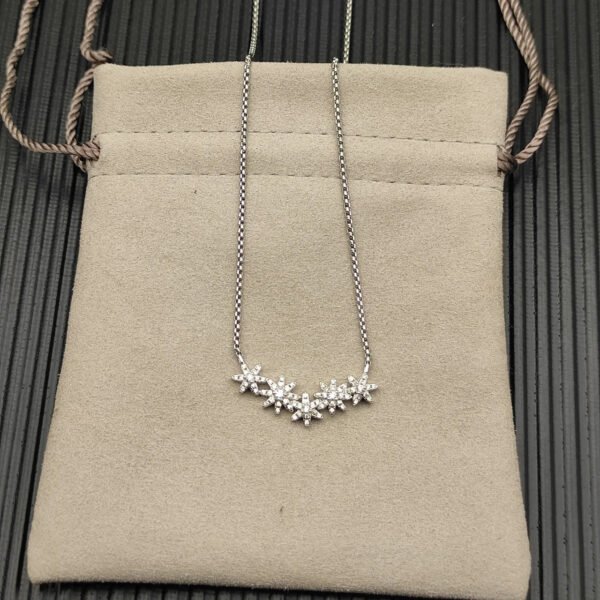 Starburst Cluster Station Necklace Sterling Silver with Diamonds