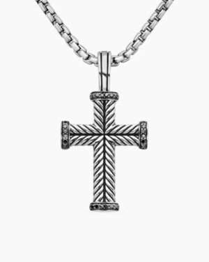 Chevron Cross Pendant Sterling Silver with Black Diamonds