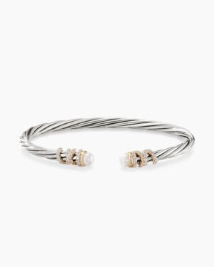 Helena Bracelet Sterling Silver with 18K Yellow Gold, Pearls and Diamonds, 4mm