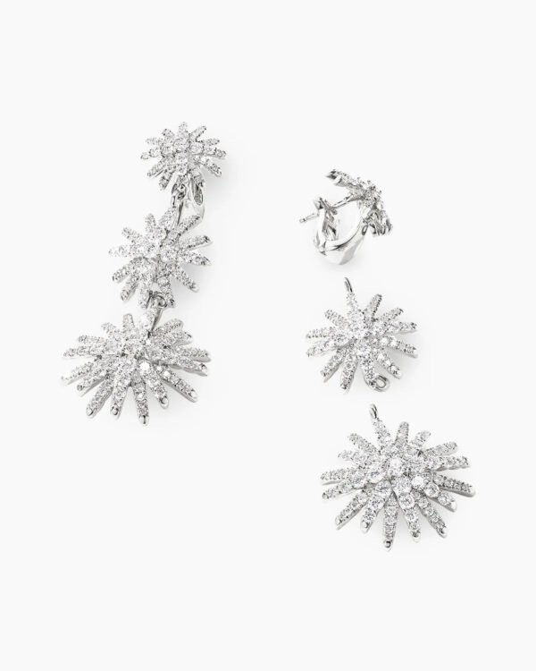 Starburst Triple Drop Earrings 18K White Gold with Diamonds, 51mm