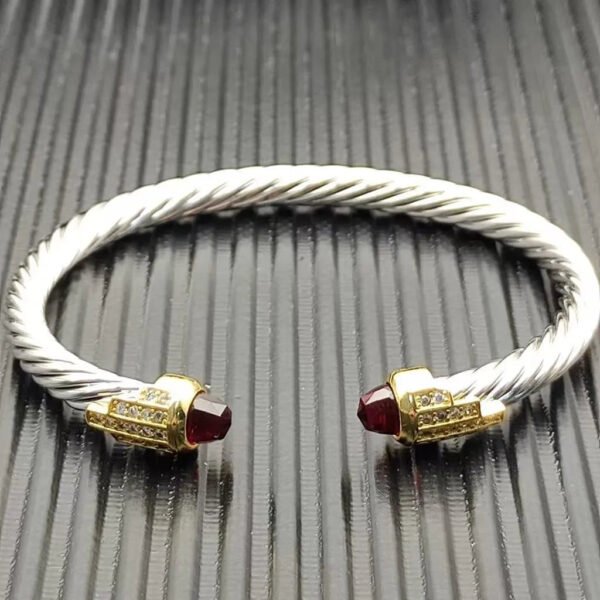 Cable Bracelet with Rhodolite Garnet & Diamond Accents  5mm