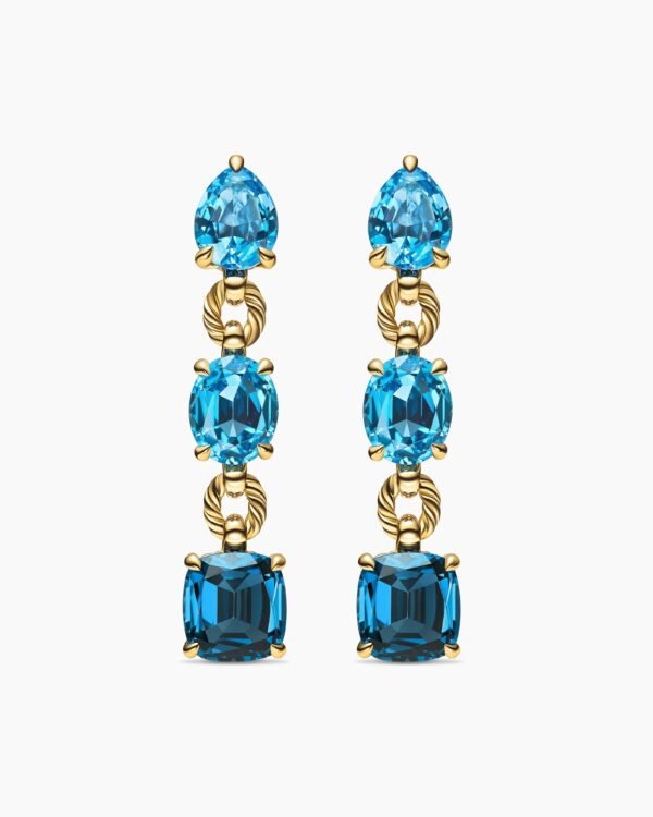Marbella Drop Earrings 18K Yellow Gold with Blue Topaz and Hampton Blue Topaz, 51mm