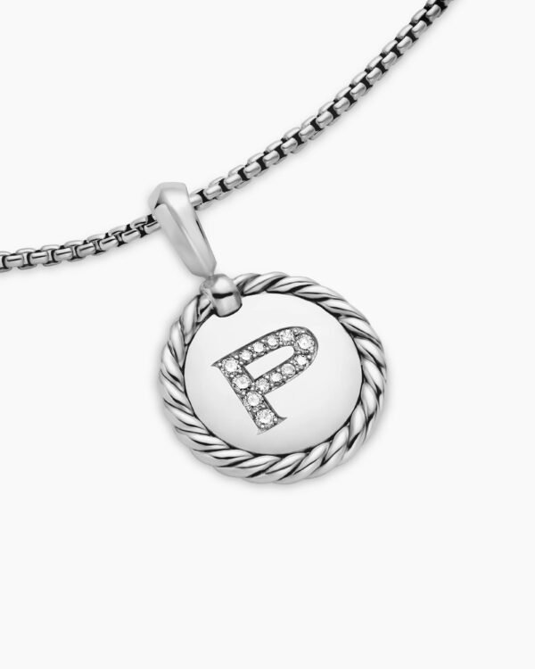 Initial Charm Necklace Sterling Silver with Diamond P